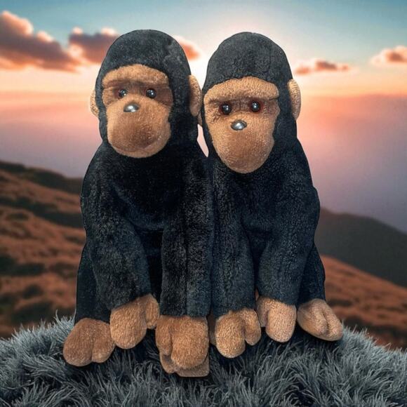 Vintage Ty Beanie Buddies Plush Gorilla Congo Stuffed Animal Nursery 11" Lot x2 - Picture 10 of 10